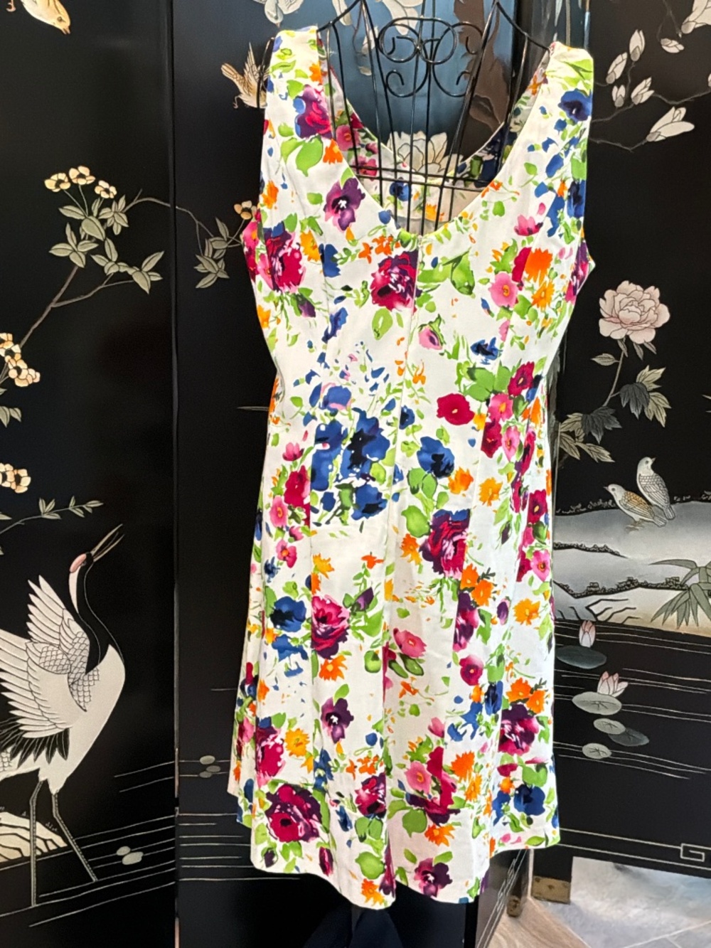 Chaps Vibrant Watercolor Floral A-Line Sheath Dress Size 16 Stretch Cotton